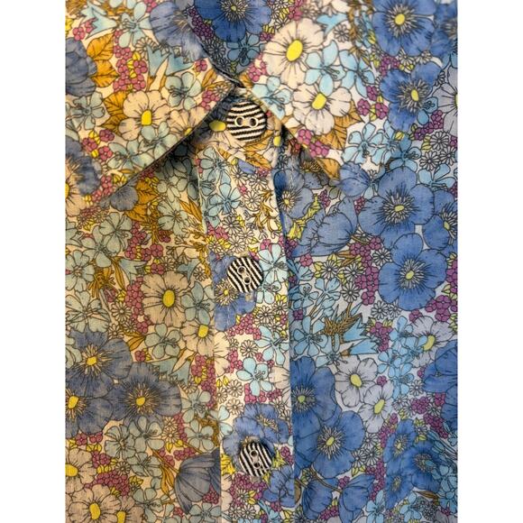 Folk women’s blouse button up 100% cotton floral whimsical colorful cottagecore - Picture 3 of 10
